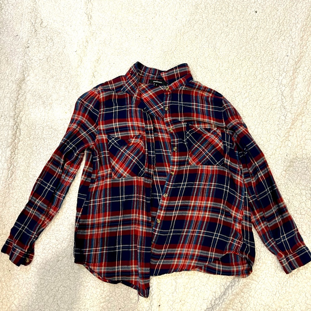 Red and navy blue flannel. Size small.